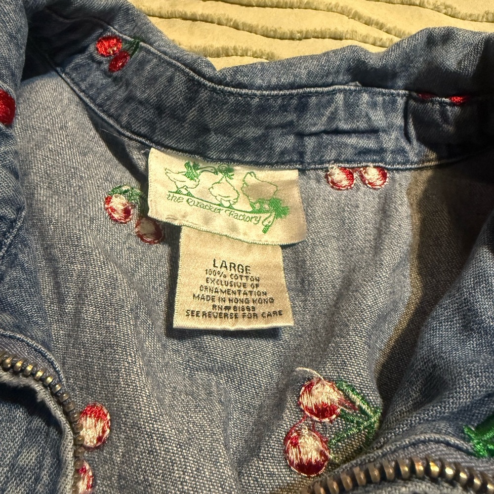 Cherry Embroidered Denim Shirt - Picture 2 of 4